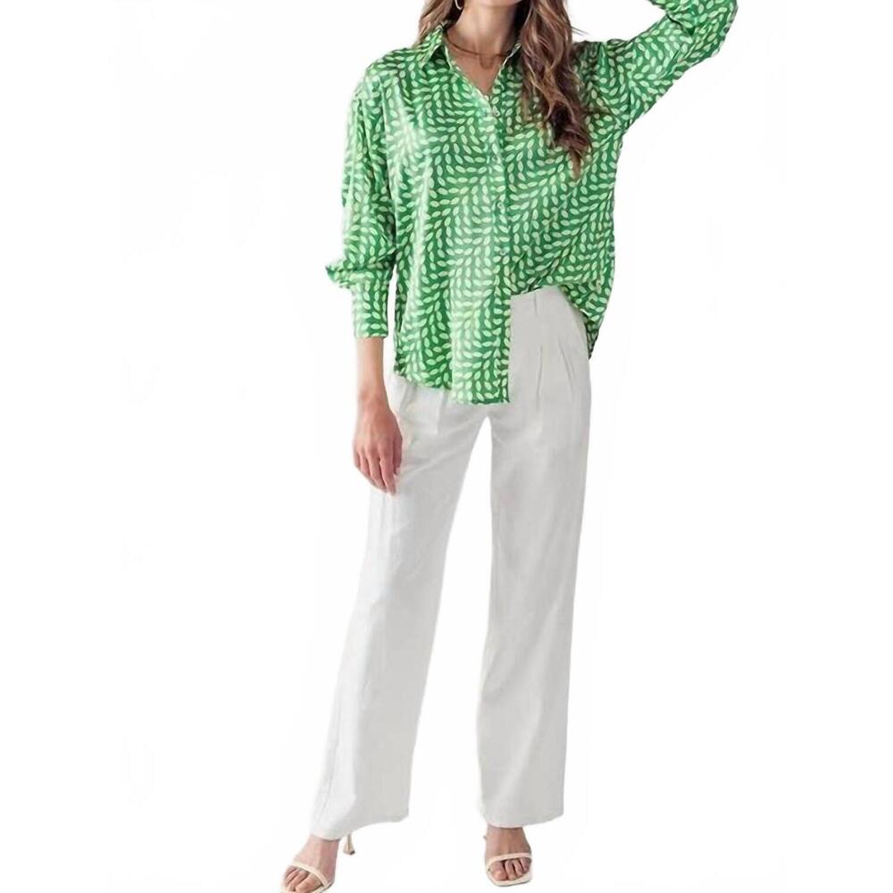 NEW BIG HIT FASHION elsie all over printed button down top in green